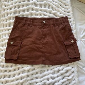 Brown Mini Skirt with Pockets